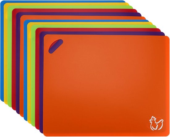 Extra dikke flexibele kunststof snijplankmatten met voedselpictogrammen en EZ-Grip wafelrug, (set van 6) vaatwasmachinebestendig