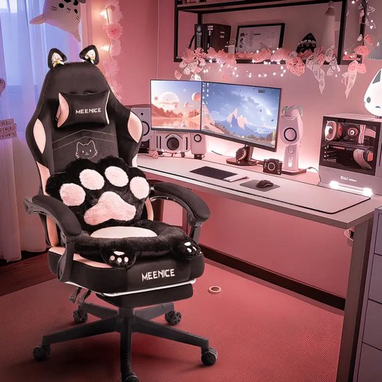Vigosit Cute Gaming Stuhl mit Katzenpfote-Lendenkissen und Katzenohren, ergonomischer Gamer-Stuhl mit Fußstütze für Mädchen, Teenager, Kinder ab 113,04 € | Preisvergleich bei