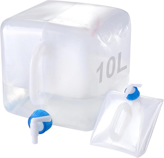 Réservoir d'eau - Réservoir d'eau - Sac à eau - Seau pliable 2 pièces 10 litres - Carafe d'eau avec robinet - Réservoir d'eau, Camping - Carafe pliable, Carafe d'eau de qualité alimentaire, Robinet anti-fuite et Poignée de transport - Wit