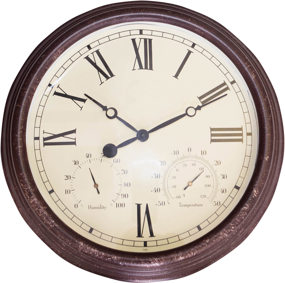 St. Helens Home & Garden Vintage Koper-look Tuinklok – Ø 38 cm – Thermometer & Hygrometer – Waterbestendig - Wandklok Voor binnen en Buiten