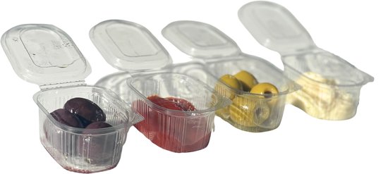 100 stuks sausbekers van kunststof, 25 ml, kunststof container met deksel, ronde container voor sauzen, wit, transparant, kunststof, voor het bewaren van snacks, crèmes