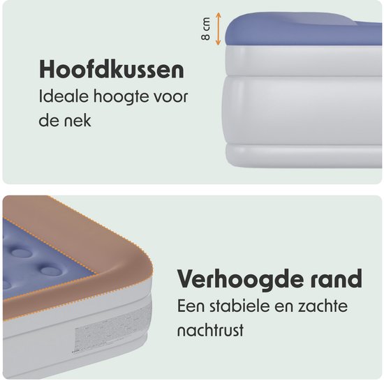 LifeGoods Luchtbed - 2 Persoons - met Ingebouwde Pomp - Incl. Draagtas en Reparatiekit - Wit/Blauw van LifeGoods — afbeelding 4