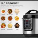 Savoré Kitchen snelkookpan met afbeeldingen van pasta, stoofvlees, rijst, stoofpotten, curry's, soep, groenten, couscous en vlees.