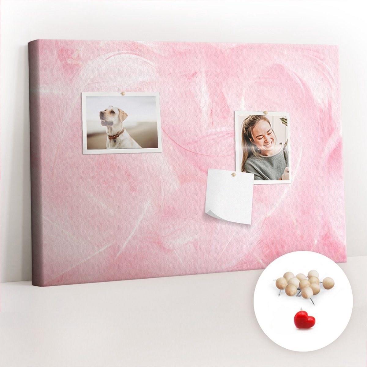 Tulup Prikbord - Veren abstractie Kurk Prikbord - 60 cm x 40 cm - Roze Prikbord - Houten Pinnen - Kurkbord - Kurkbord Voor Thuis - Prikbord Van Kurk - Decoratief Kurkbord - Kurk Prikbord Canvas