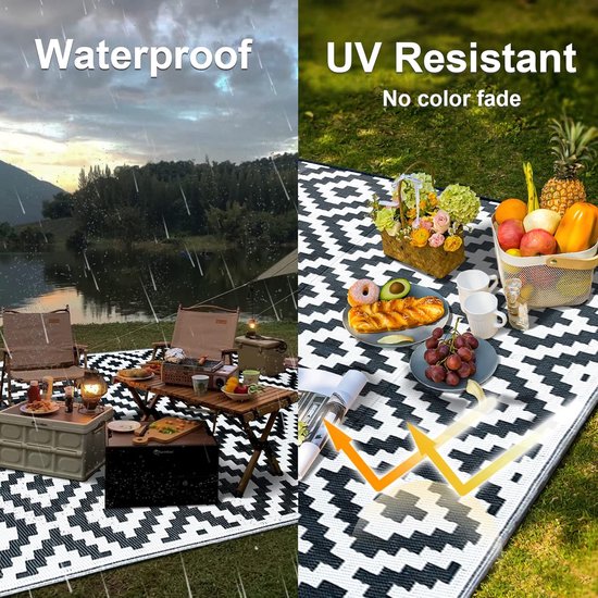 Buitentapijt Waterdicht Tuintapijt - 120x180CM - Lichtgewicht Terrasmat - Ultraviolet Bescherming Draagbaar Tapijt - Gemakkelijk te Reinigen Tapijt - Buiten Binnen Gerecycled Plastic Balkontapijt - Geschikt voor Picknick Strand BBQ