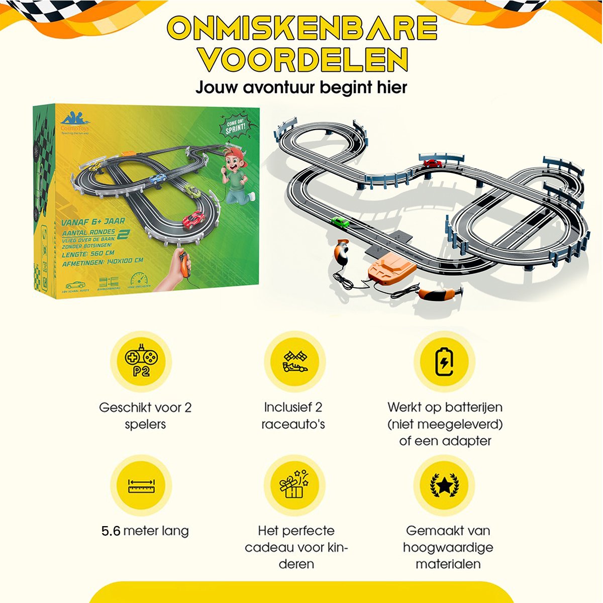 CosmoToys Elektrische Racebaan - Auto Speelgoed voor Kinderen - Kinderspeelgoed - Autobaan Speelgoed 5,6 M Lang - Classics — afbeelding 8