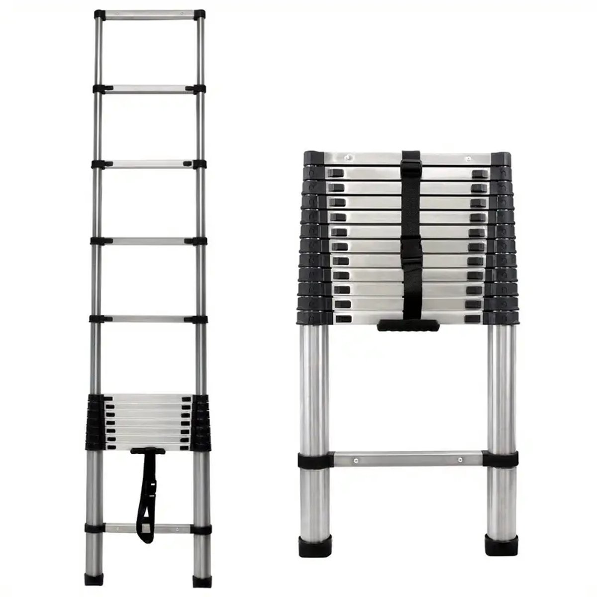 Telescoopladder van Roestvrij Staal – 3.2 Meter Inklapbare Ladder met Antislip Voeten & Veiligheidsslot – Compacte en Stevige Uitschuifbare Trap voor Huis & Kluswerk