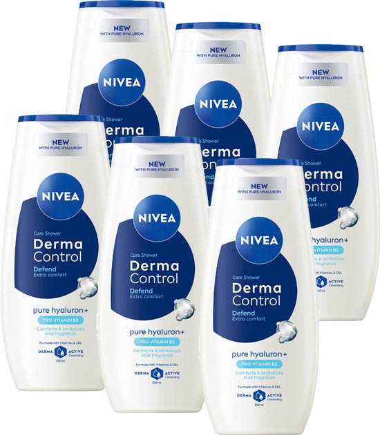 Gel douche NIVEA Derma Control Defend 250 ml - Gel Shower - à l'acide hyaluronique - Pack économique - 6 x 250 ml