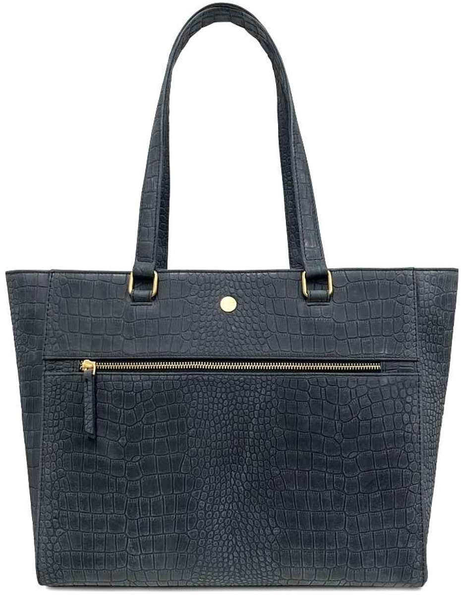 MŌSZ Leren laptoptas dames 15.6 inch - zwarte crocoprint : Werktas / aktetas