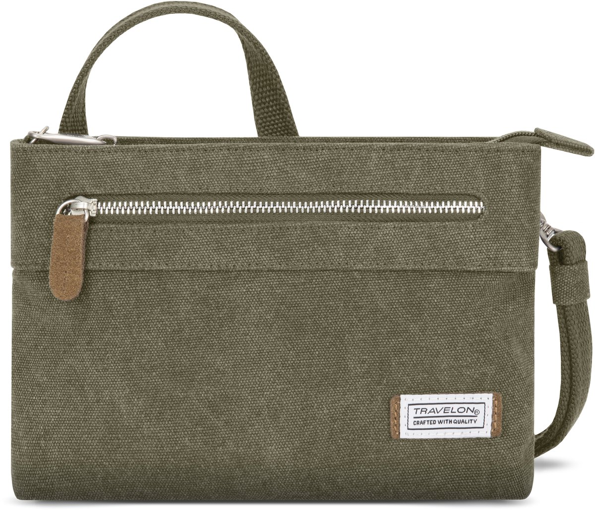 Travelon Heritage Compact Anti-diefstal Clutch Crossbody Tas – RFID mini-tas met slashbestendige band – Sage