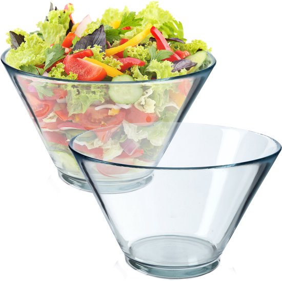 Saladier KADAX, 16,6 cm, bol en verre sans plomb, saladier lavable au lave-vaisselle, bol en verre recyclable pour servir salade, chips, pop-corn ou biscuits (2 x 17 cm)