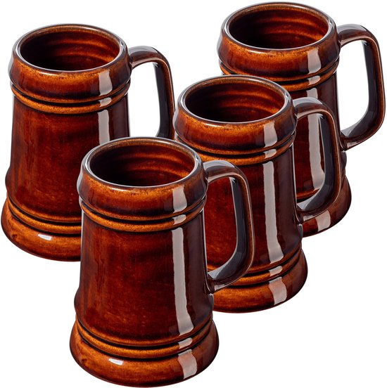 Chope à bière en céramique KADAX, chope à bière en céramique, corde à bière lavable au lave-vaisselle avec poignée pratique, pichet en pierre pour vin, bière, vin chaud et miel liquide (4, 500 ml)