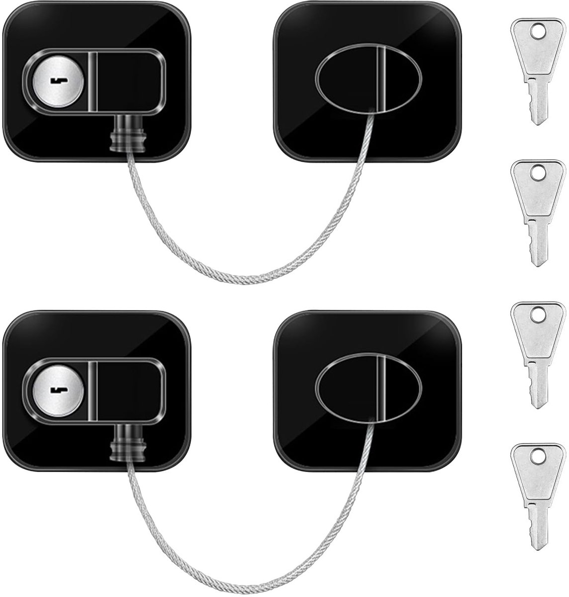 Image of 2-pack koelkastslot met sleutel | Kinderslot zonder boren | ABS + staal voor koelkast, ramen en laden | Ideaal voor kinderen en huisdieren