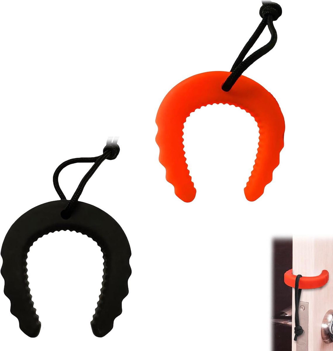 Image of 2 stuks deurkoordklembescherming, deurstoppergreep, klembescherming voor deuren, deurkrukstopper, voor deuren huisdier- en kindervingerbescherming, zwart + oranje