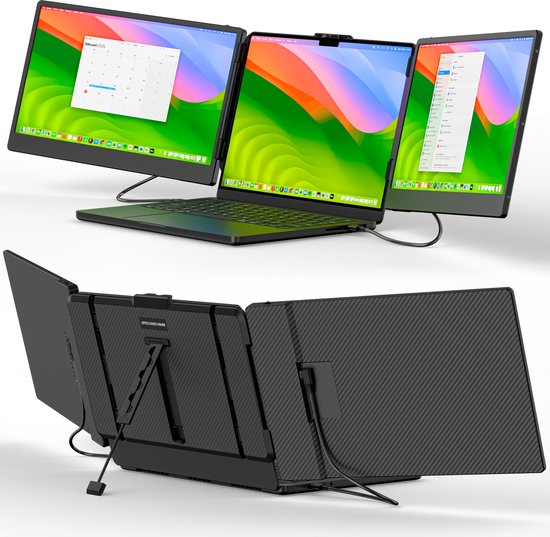 Alpha Pro Portable Monitor 14 Inch Tri Screen - Gratis Reistas - Laptop scherm extender - Draagbare monitor - 14 inch monitor - Extra scherm laptop - Draagbare monitor voor laptop - tri screen monitor - portable beeldscherm - USB Monitor