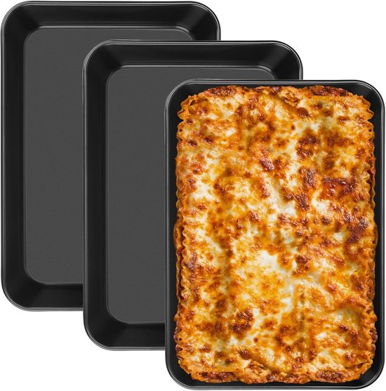 Foto: 3 delige set bakplaten met antiaanbaklaag veelzijdige ovenschaal voor lasagne taarten en meer 34 x 24 cm 