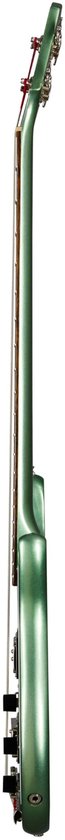 Zijaanzicht van de Epiphone Embassy basgitaar in Wanderlust Green Metallic.