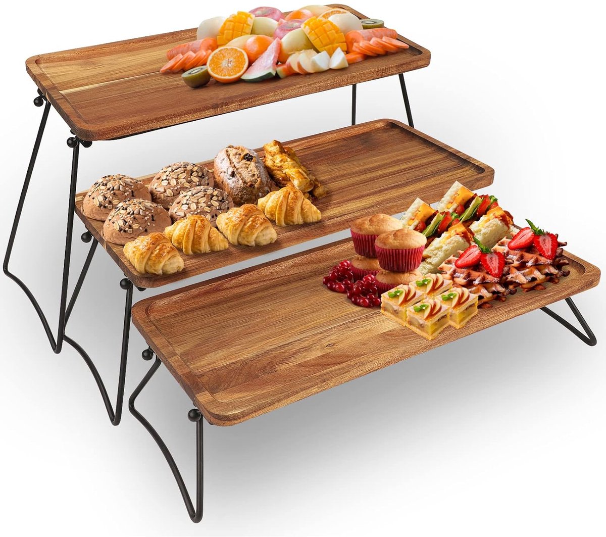 3-laags dessertdisplaystandaard - multifunctioneel - 1 stuk - acaciahout