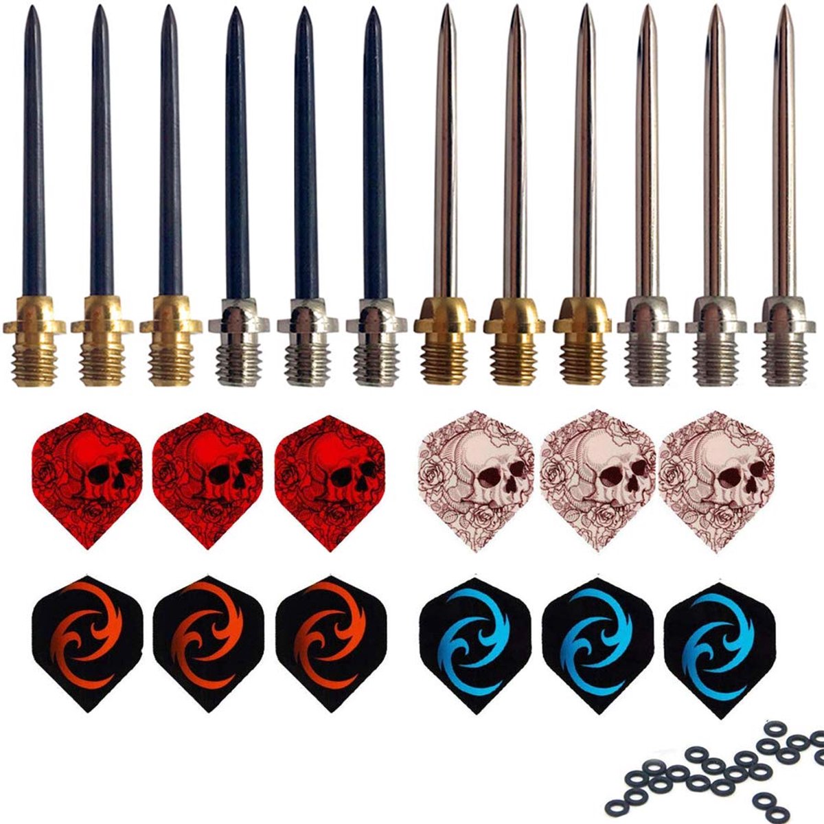 Dartpunten en Dartflights - 12 Stuks - Inclusief Rubber Ringen