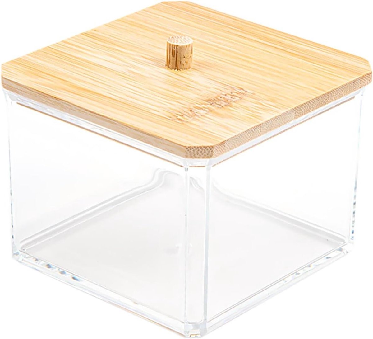 Wattenschijfhouder van acryl met deksel voor wattenstaafjes en make-up sponzen - Opbergdoos voor katoenen knoppen