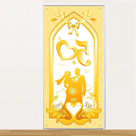 Allecto Plus - Gouden huwelijksverjaardag banner stof decoratie 185x90cm - Valentijnsdag en Memorial Day versiering