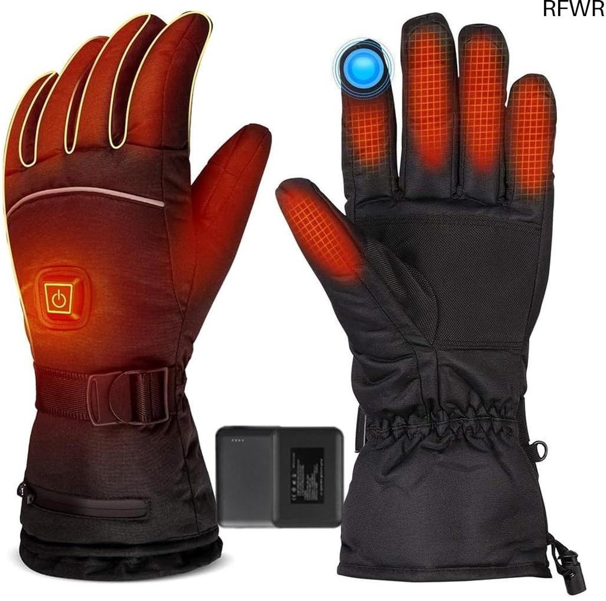 RFWR® Verwarmde handschoenen voor mannen en vrouwen Oplaadbare winterhandschoenen met 3 warmteniveaus tot 8 uur warm en waterdicht voor buitensporten Zwart