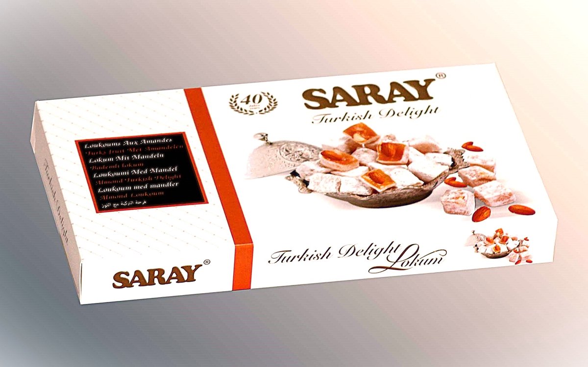 Saray Amandel Turks Fruit 400 gr - Saray Bademli Lokum Turk lokumu - Saray Almond Turkish Delight 400 gr