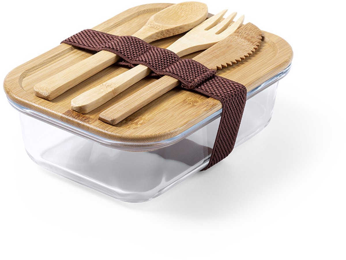 OneTrippel - Lunchbox - Glazen lunchbox - Broodtrommel - Met bestek en bamboe deksel - Lunchboxen