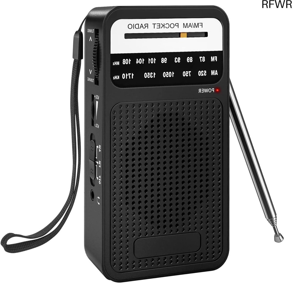 RFWR® Draagbare radio met FM/AM, batterij-aangedreven, sterke ontvangst en helder geluid voor wandelen, joggen en kamperen