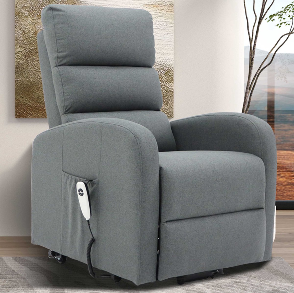Elektrische relaxfauteuil met sta-op functie Bruges – donkergrijs stof – 1 motor – verstelbaar – 73x85x106 cm