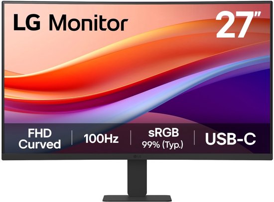 27″ LG Full HD Curved Monitor 1920×1080 VA Paneel 100Hz 5ms HDMI 2.0 Zwart