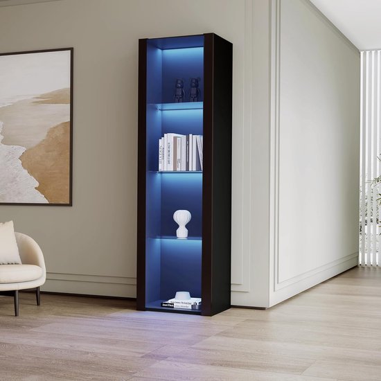Merax Vitrinekast met LED-verlichting - Kast met Deuren - Luxe