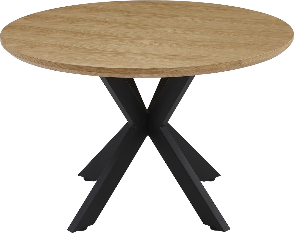Vestland Eiken Eettafel Rond - 130 cm - Geschikt voor 5 - 6 Personen - Spinpoot Metaal - Industrieel Design