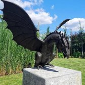 Statue de Dragon de jardin d'extérieur - Grande fontaine décorative en résine, sculpture de dragon gothique résistante aux intempéries pour Jardin , terrasse ou piscine