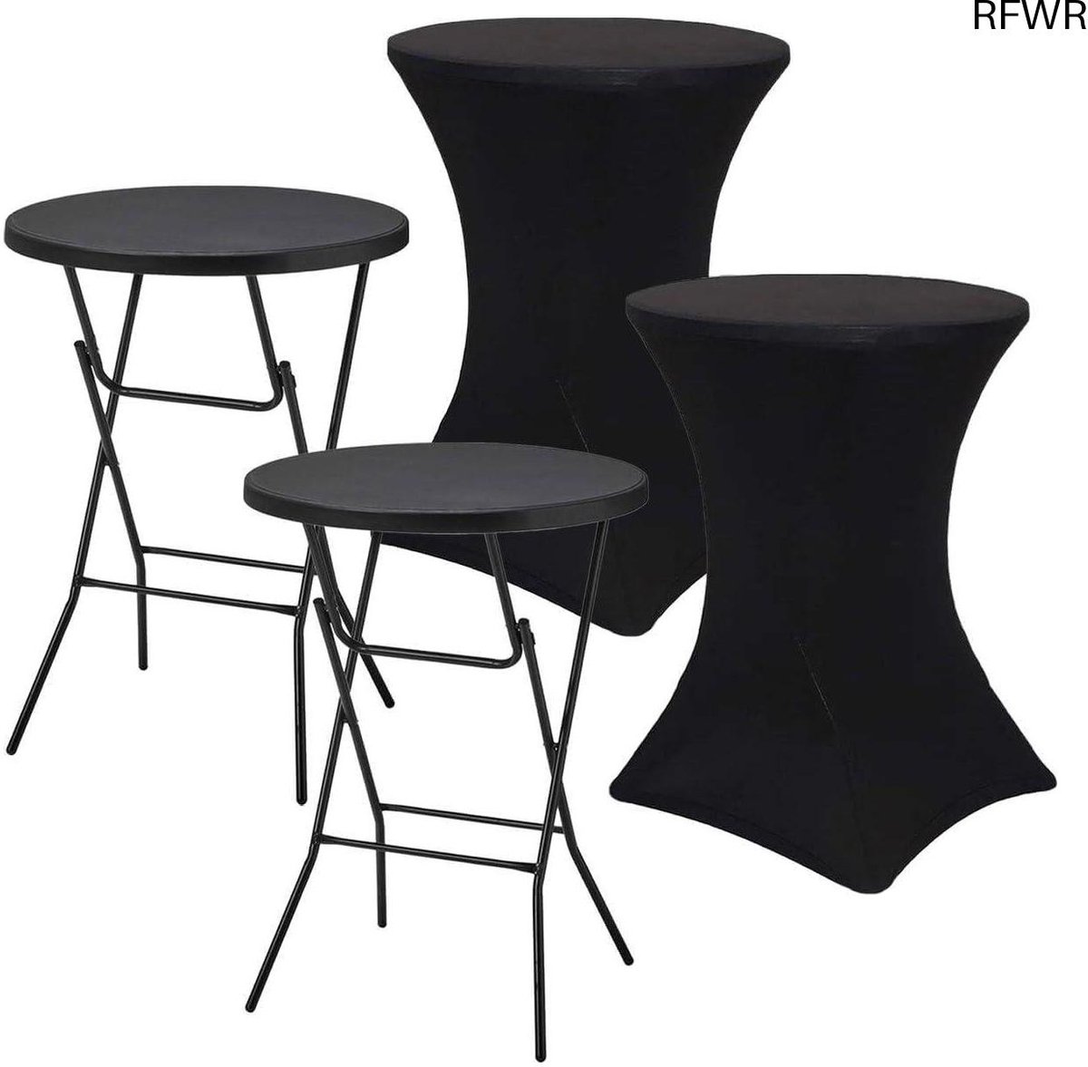 RFWR® Stevige Zwarte Statafel Set met Hoezen - Inklapbaar en Weersbestendig - 80cm x 110cm - Voor Feesten en Evenementen