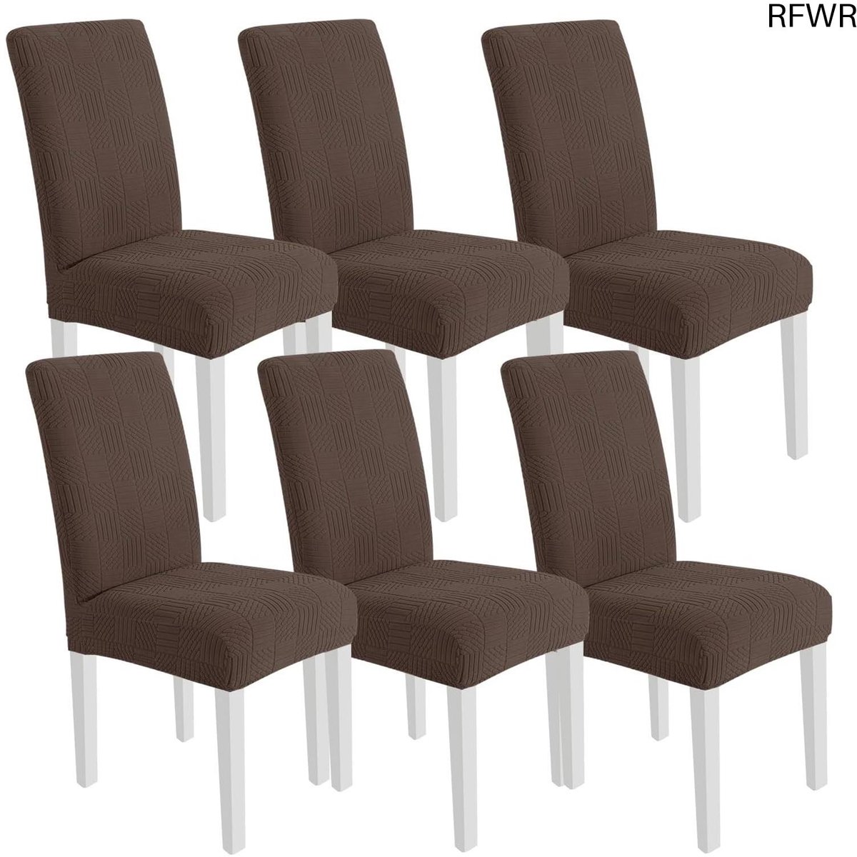 RFWR® Universele Eetstoelhoezen 6 Stuks - Wasbare en Verwijderbare Stoel Kussenovertrekken in Licht Koffie