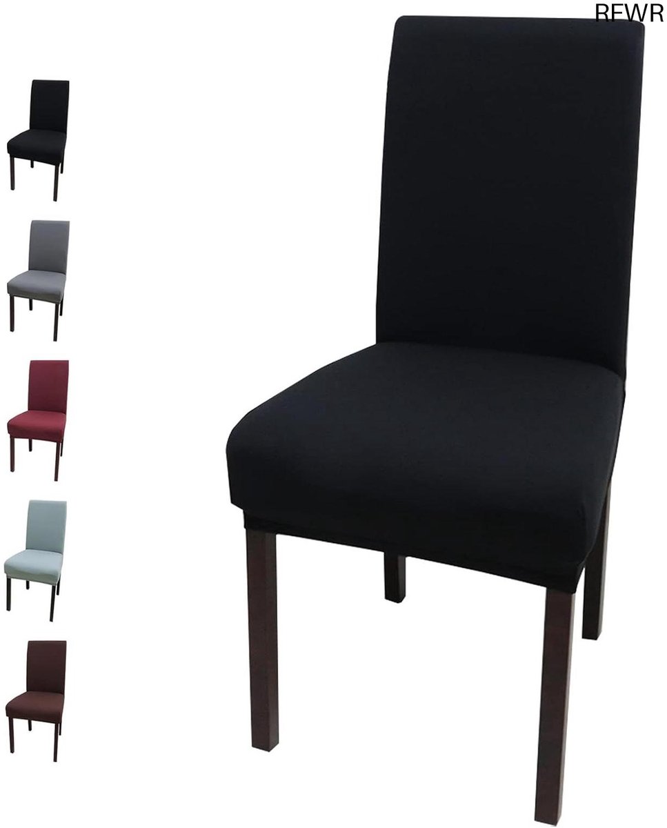 RFWR® Universele stretch stoelhoezen set van 6 - Beschermhoezen voor eetkamerstoelen - Zwart