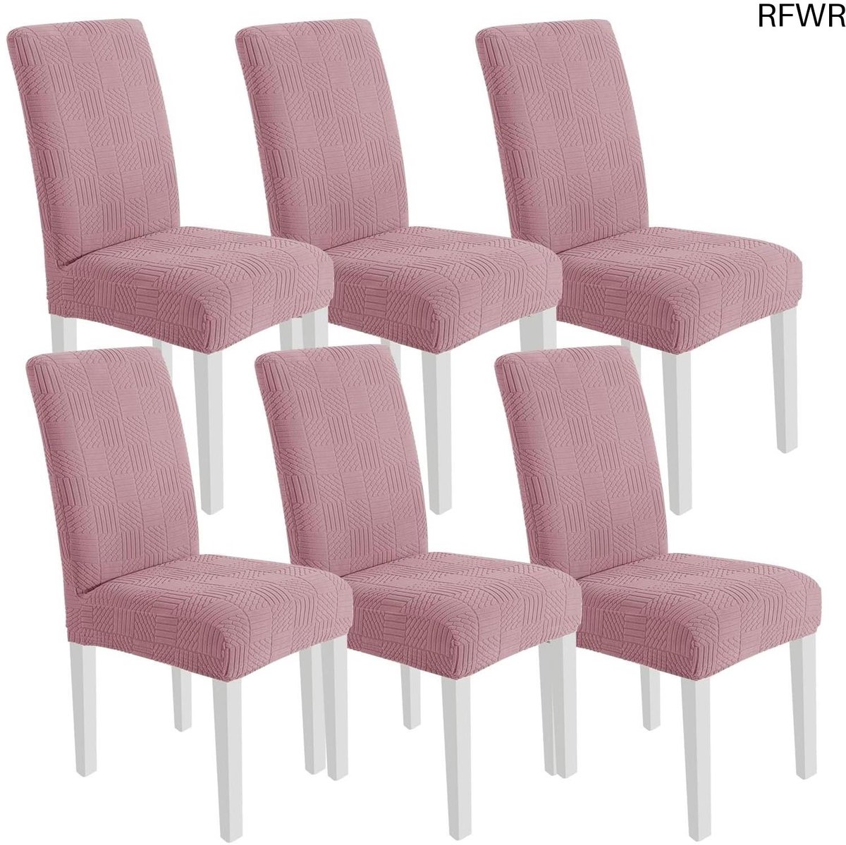 RFWR® Universele Eetstoelhoezen 6 Stuks voor Eetkamerstoel - Wasbare en Verwijderbare Kussenovertrekken in Roze