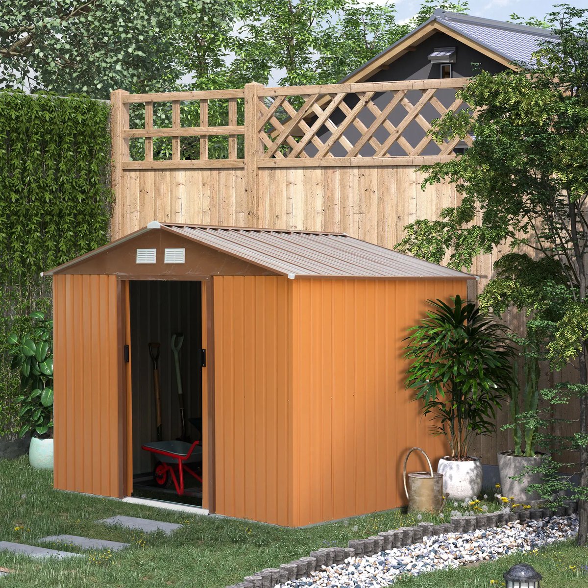 Pugsdrly Gereedschapsschuur met schuifdeuren 2,77 x 1,95 x 1,92 cm metaal geel
