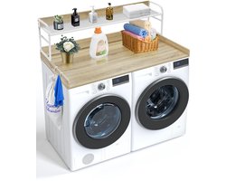 Werkblad voor Wasmachine En Droger met 2-Traps Plank, 137,2 X 68,6 cm Houten Werkblad voor Wasmachine En Droger met Antislipkussentjes, Waterafstotende Wastafel voor EfficiëNt