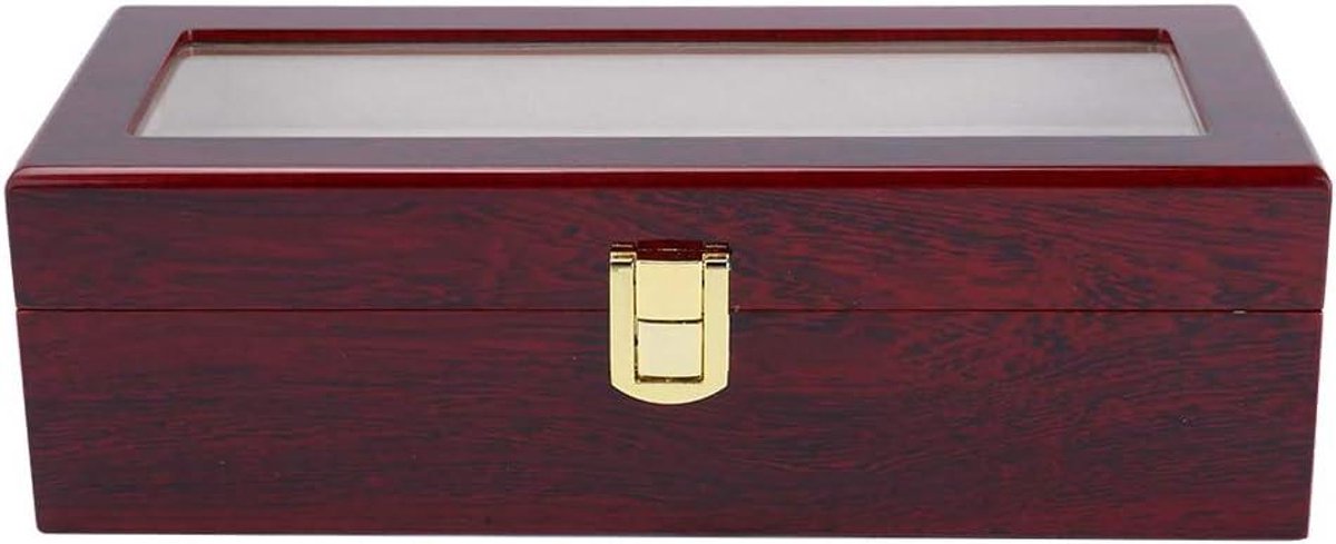 Houten Horloge-displaydoos met 5 Rasters en Slot - Opbergdoos voor Horloges - Antislip Organizer voor Juweliers met Transparant Design - Stijlvolle Woondecoratie-optie