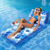 LanBlu Matelas Gonflable Piscine Bronzage, Bouee Piscine Adulte avec Monde Marin Amusant, Matelas Eau Bronzage avec 2 Porte-Gobelets & Dossier, 205 * 150CM Bouées et Matelas Gonflables Tanning Pool
