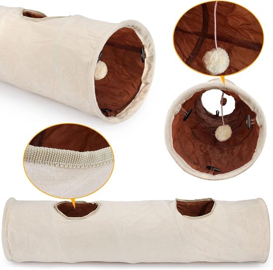 Rustle Tunnel for Cats and Small Animals - 2 Caves Beige 115 * 25 cm | bol