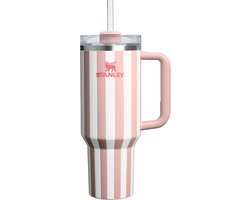 foto van Stanley Quencher H2.0 Flowstate Tumbler - 1.2L - RVS - Peach Whip Cabana Gloss - Roze - Wit - Stanley Cup met Rietje en Handvat - Thermosbeker - Thermosfles - Beker - Drinkbeker - Drinkfles - Fles - Koffiebeker To Go - Mug - Waterfles