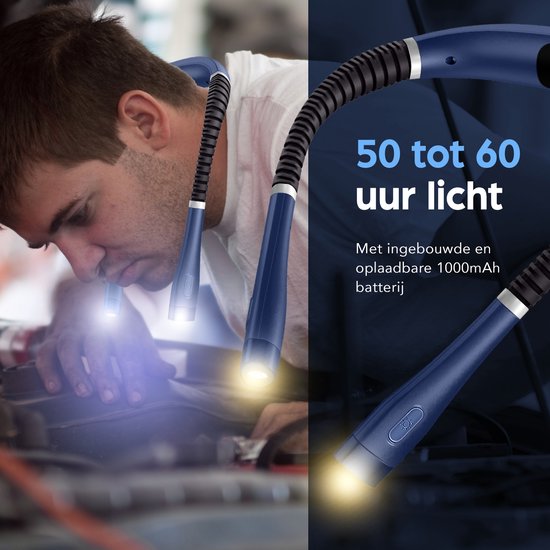 BP® Nekleeslamp Blauw - Neklampje voor Haakwerk - Nek Leeslamp - Leeslampje voor Boek - LED Leeslampje - Neklamp voor Boek en Handwerken - USB Oplaadbaar - 9 Standen - Blauw van Merkloos — afbeelding 4