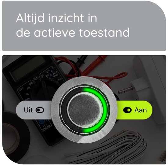 Interrupteur à impulsion métallique ProRide, panneau encastré 220 V, arrêt/marche (12 mm), avec câble de connexion, résistant aux éclaboussures, voyant LED vert