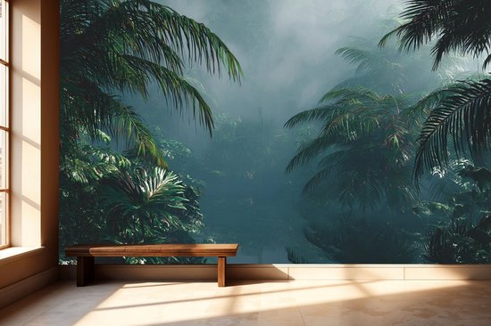 Vliesbehang Fotobehang - Misty Jungle Serenity Wallpaper - 250x250 centimeter