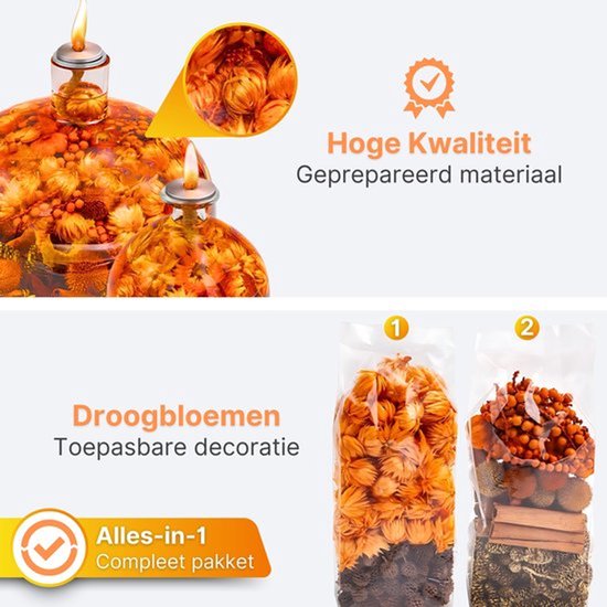 Olielamp met olie - Glazen Bol Ø13 cm - Kaars - Rood/Goud - Sfeerverlichting - Moederdag - Navulbaar — afbeelding 2