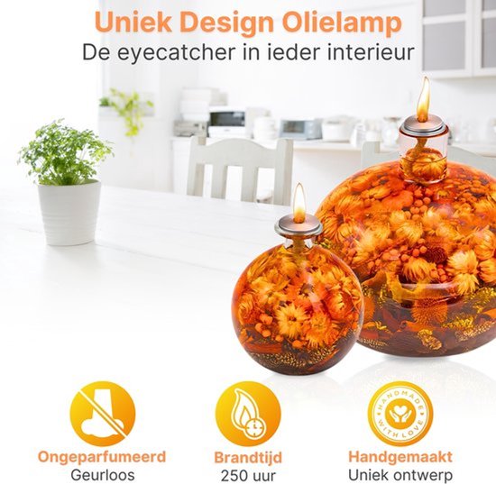 Olielamp met olie - Glazen Bol Ø13 cm - Kaars - Rood/Goud - Sfeerverlichting - Moederdag - Navulbaar — afbeelding 4