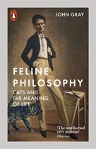 Boek 'Feline Philosophy' met een schilderij van John Gray, een man en een kat. De titel is in grote letters op het boek.
